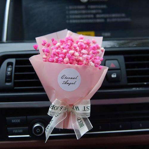 Small Bouquet Dried Eternal Flowers Car Interior Air Outlet Fragrance Clip Car Decoration Ornaments-Purple_Gold