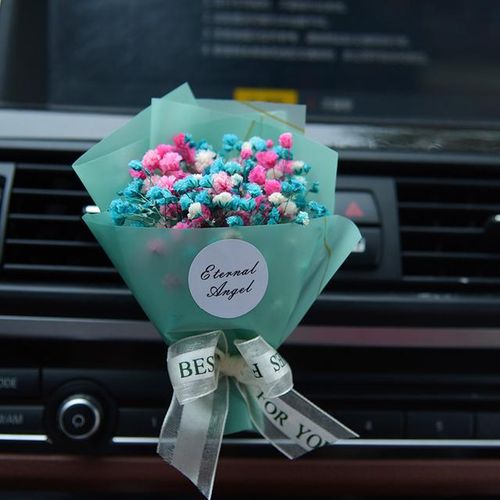 Small Bouquet Dried Eternal Flowers Car Interior Air Outlet Fragrance Clip Car Decoration Ornaments-Purple_Gold