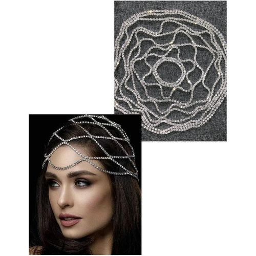 Bridal Headpiece Crystal Rhinestone Chain Flapper Cap Wedding Hair Accessories Party Backside Forehead Band Piece Jewelry
