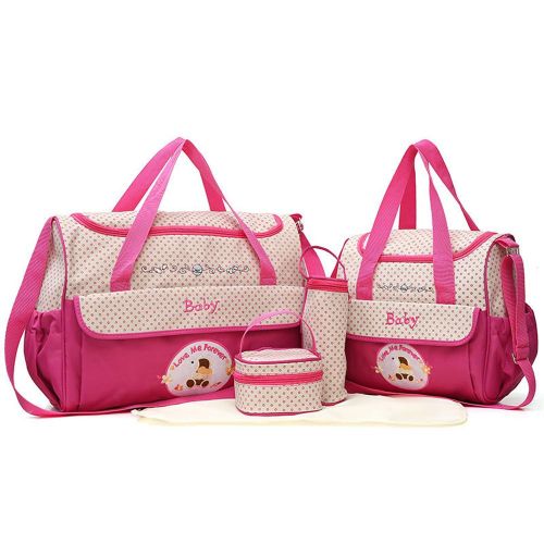 5 Piece Cute Diaper Bag Set Waterproof Large Diaper Bag Tote Travel Mommy Bag for Hospital 2 Kids with Lunch Bag Bottle Bag Urine Pad