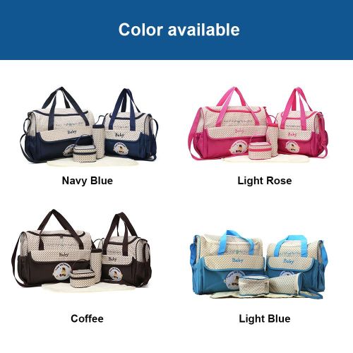 5 Piece Cute Diaper Bag Set Waterproof Large Diaper Bag Tote Travel Mommy Bag for Hospital 2 Kids with Lunch Bag Bottle Bag Urine Pad