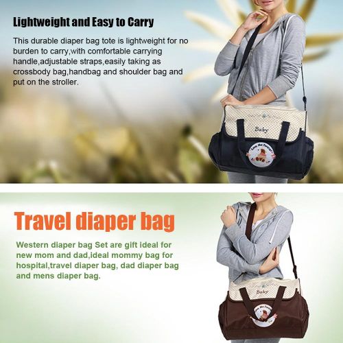 5 Piece Cute Diaper Bag Set Waterproof Large Diaper Bag Tote Travel Mommy Bag for Hospital 2 Kids with Lunch Bag Bottle Bag Urine Pad
