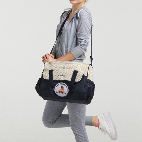 5 Piece Cute Diaper Bag Set Waterproof Large Diaper Bag Tote Travel Mommy Bag for Hospital 2 Kids with Lunch Bag Bottle Bag Urine Pad