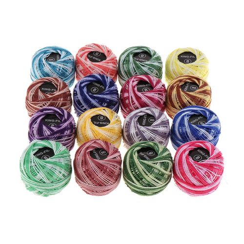 16 Pcs Crochet Thread Multi Coloured- Cotton Thread Balls - Crochet