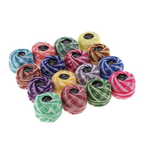 16 Pcs Crochet Thread Multi Coloured- Cotton Thread Balls - Crochet