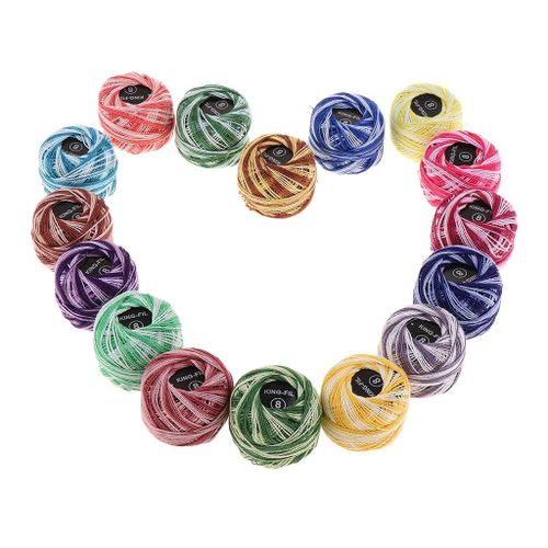 16 Pcs Crochet Thread Multi Coloured- Cotton Thread Balls - Crochet
