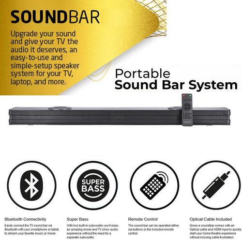Portable Sound Bar System, LED Display,Deep Bass, Optical, HDMI & Coaxial Input Compatible With Mobile, TV, DVD, Home Theatre System, Tablet PC, Laptop, Computer & More-Black