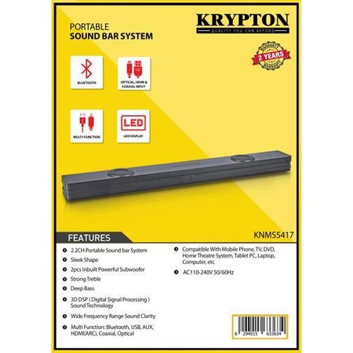 Portable Sound Bar System, LED Display,Deep Bass, Optical, HDMI & Coaxial Input Compatible With Mobile, TV, DVD, Home Theatre System, Tablet PC, Laptop, Computer & More-Black