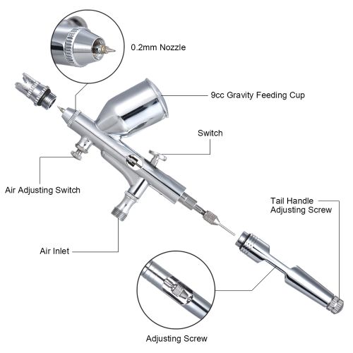 Kkmoon Professional Gravity Feed Airbrush Kit With 1.8m