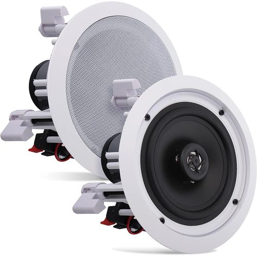 Pyle Pair 6.5 Flush Mount In-wall In-ceiling 2-Way Home Speaker System Spring Loaded Quick Connections Dual Polypropylene Cone Polymer Tweeter Stereo Sound 200 Watts White, wired
