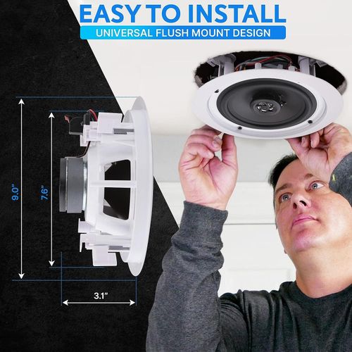 Pyle Pair 6.5 Flush Mount In-wall In-ceiling 2-Way Home Speaker System Spring Loaded Quick Connections Dual Polypropylene Cone Polymer Tweeter Stereo Sound 200 Watts White, wired