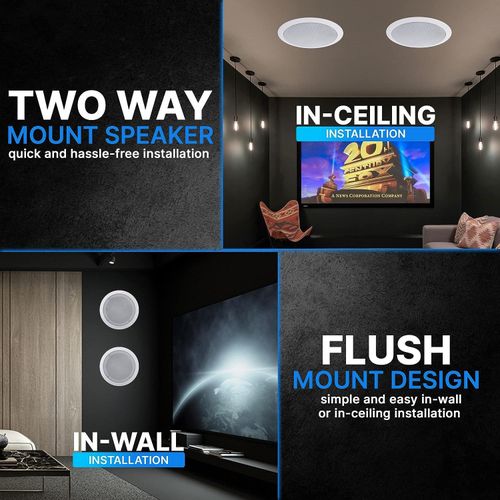 Pyle Pair 6.5 Flush Mount In-wall In-ceiling 2-Way Home Speaker System Spring Loaded Quick Connections Dual Polypropylene Cone Polymer Tweeter Stereo Sound 200 Watts White, wired