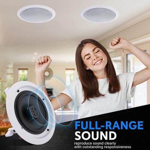 Pyle Pair 6.5 Flush Mount In-wall In-ceiling 2-Way Home Speaker System Spring Loaded Quick Connections Dual Polypropylene Cone Polymer Tweeter Stereo Sound 200 Watts White, wired