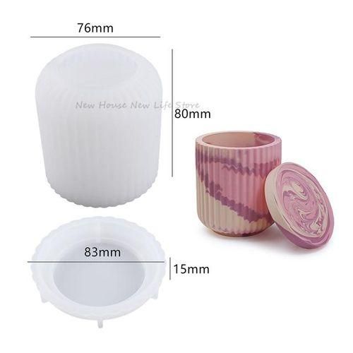 Concrete Candle Jar Silicone Mold Cylindrical Stripe Design Flowerpot Cement Molds Pen Holder Storage Epoxy Resin Mold