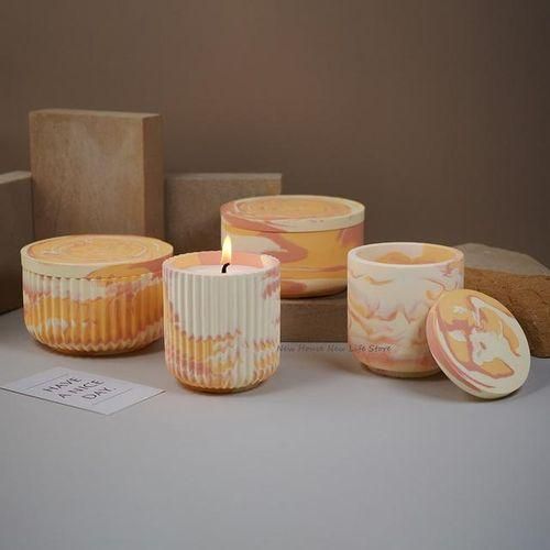 Concrete Candle Jar Silicone Mold Cylindrical Stripe Design Flowerpot Cement Molds Pen Holder Storage Epoxy Resin Mold