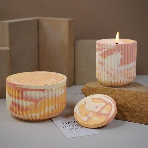 Concrete Candle Jar Silicone Mold Cylindrical Stripe Design Flowerpot Cement Molds Pen Holder Storage Epoxy Resin Mold