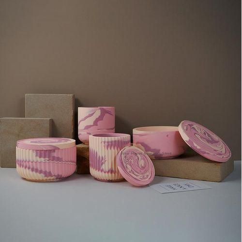 Concrete Candle Jar Silicone Mold Cylindrical Stripe Design Flowerpot Cement Molds Pen Holder Storage Epoxy Resin Mold