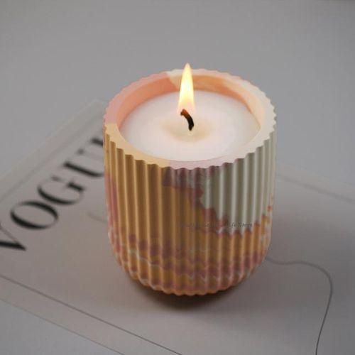 Concrete Candle Jar Silicone Mold Cylindrical Stripe Design Flowerpot Cement Molds Pen Holder Storage Epoxy Resin Mold