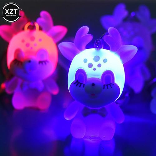 Creative Cute Sika Deer Flashlight Keychain Women Animal Elk Key Chain Lanyard Led Car Key Ring Holder Bag Charms Pendant Gift-Pink