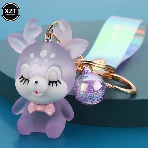 Creative Cute Sika Deer Flashlight Keychain Women Animal Elk Key Chain Lanyard Led Car Key Ring Holder Bag Charms Pendant Gift-Pink