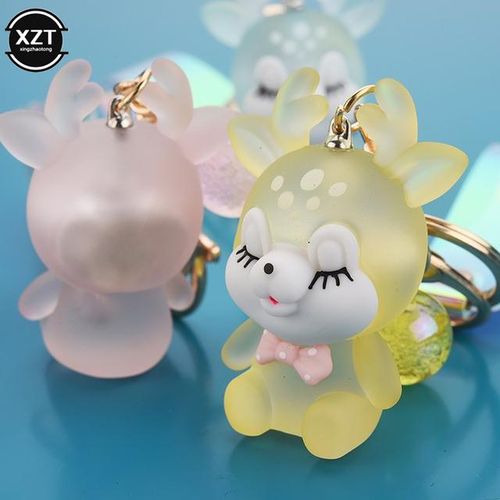 Creative Cute Sika Deer Flashlight Keychain Women Animal Elk Key Chain Lanyard Led Car Key Ring Holder Bag Charms Pendant Gift-Pink