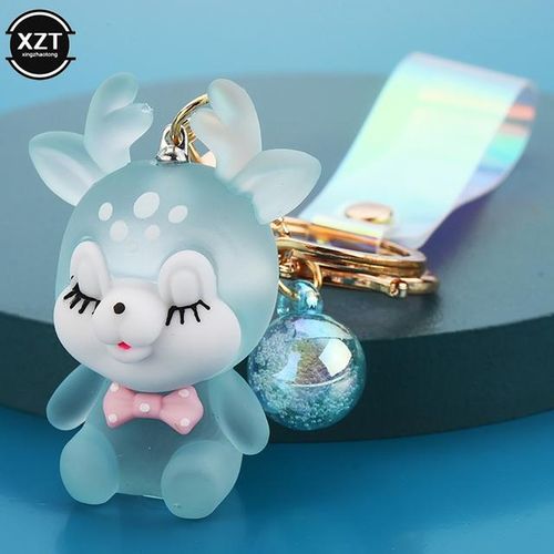 Creative Cute Sika Deer Flashlight Keychain Women Animal Elk Key Chain Lanyard Led Car Key Ring Holder Bag Charms Pendant Gift-Pink