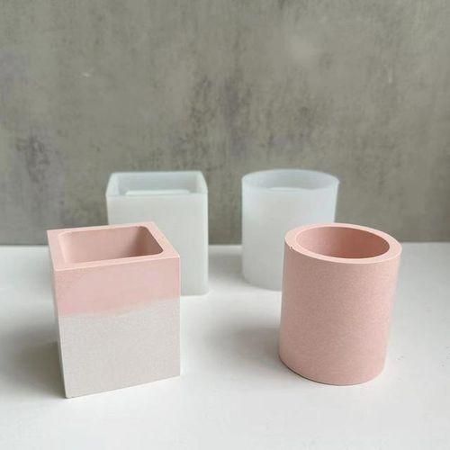 Concrete Square Vase Silicone Mold Diy Flower Pot Making Epoxy Resin Pen Holder Casting Molds Home Decor Supplies