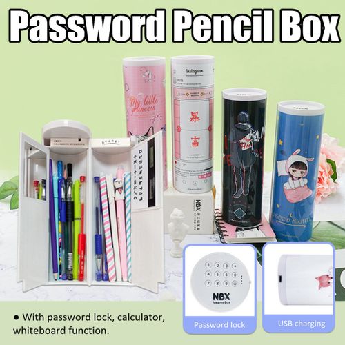 School Password Pencil Case Pen Holder Lock Stationery Box Home Office Gift D