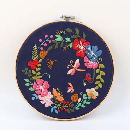 Diy Flower Embroidery Kit Flower Love Pattern Printed Cross Stitch Needlework Sewing Art Painting Embroidery Hoop Creative