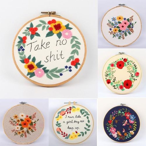 Diy Flower Embroidery Kit Flower Love Pattern Printed Cross Stitch Needlework Sewing Art Painting Embroidery Hoop Creative