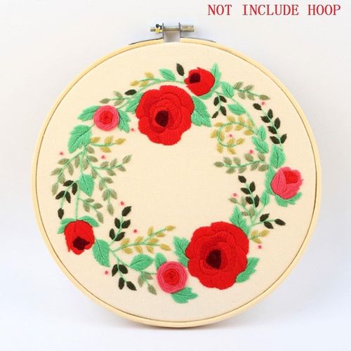 Diy Flower Embroidery Kit Flower Love Pattern Printed Cross Stitch Needlework Sewing Art Painting Embroidery Hoop Creative