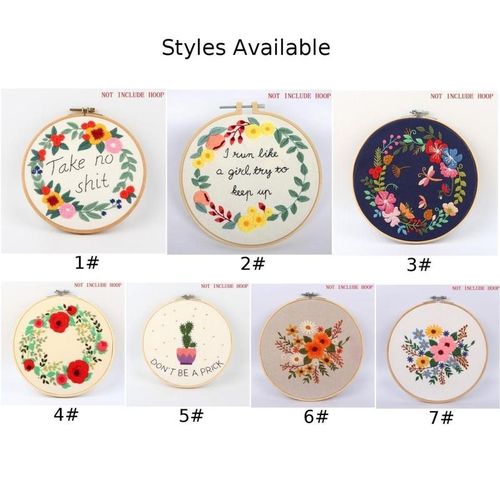 Diy Flower Embroidery Kit Flower Love Pattern Printed Cross Stitch Needlework Sewing Art Painting Embroidery Hoop Creative