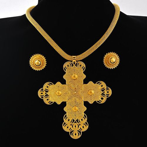 Conjunto De Joyas Et&iacute;opes De Gran Tama?o Collar Y Pendientes De 2cm Estilo Africano Y Nigeriano Habesha