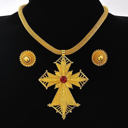 Conjunto De Joyas Etíopes De Gran Tama?o Collar Y Pendientes De 2cm Estilo Africano Y Nigeriano Habesha