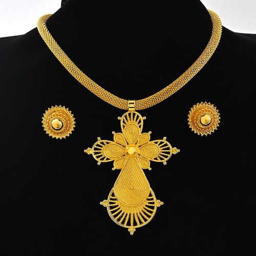 Conjunto De Joyas Etíopes De Gran Tama?o Collar Y Pendientes De 2cm Estilo Africano Y Nigeriano Habesha