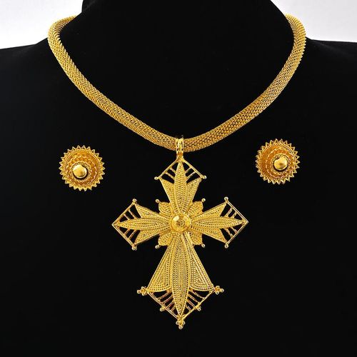 Conjunto De Joyas Etíopes De Gran Tama?o Collar Y Pendientes De 2cm Estilo Africano Y Nigeriano Habesha