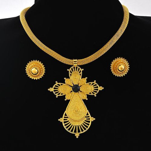 Conjunto De Joyas Etíopes De Gran Tama?o Collar Y Pendientes De 2cm Estilo Africano Y Nigeriano Habesha