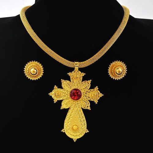 Conjunto De Joyas Etíopes De Gran Tama?o Collar Y Pendientes De 2cm Estilo Africano Y Nigeriano Habesha