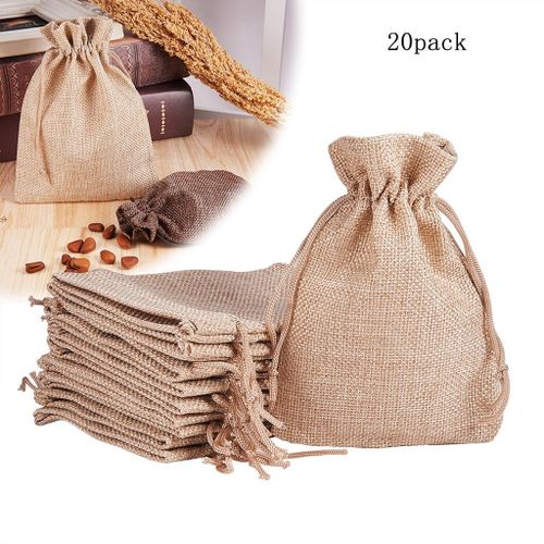 20Pcs Jewelry Packaging Gift Pouch Bag Drawstring Cloth Linen Fabric