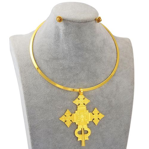 Anniyo-Collar Con Colgante De Gran Tama?o Y Pendientes Peque?os De 1cm Conjuntos De Joyas Etíopes Habesha Africana Eritrana 332106