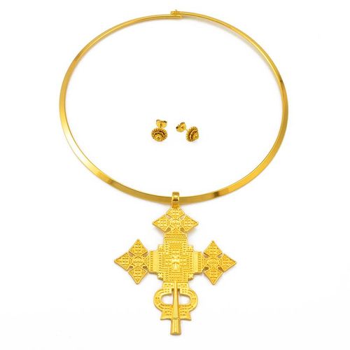 Anniyo-Collar Con Colgante De Gran Tama?o Y Pendientes Peque?os De 1cm Conjuntos De Joyas Etíopes Habesha Africana Eritrana 332106