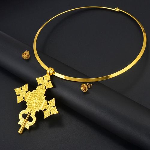 Anniyo-Collar Con Colgante De Gran Tama?o Y Pendientes Peque?os De 1cm Conjuntos De Joyas Etíopes Habesha Africana Eritrana 332106