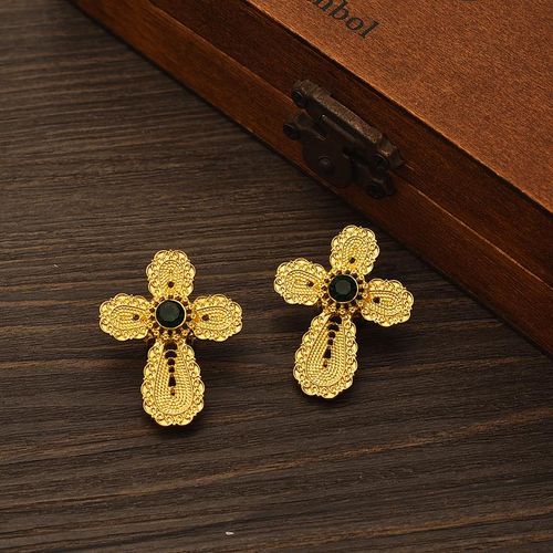 Conjunto De Joyas De Circonita Cúbica Verde Chapada En Oro Para Mujer Diamantes De Imitación Cruz De Etiopía Oro Conjunto De Argelia Regalo De Fiesta De Boda Habesha