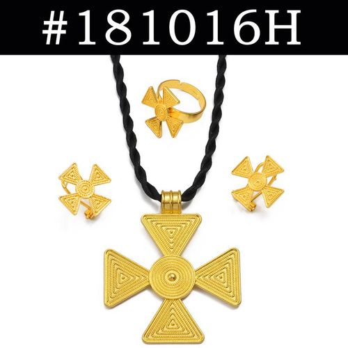 Anniyo-Colgante Et&iacute;ope Pendientes De Cuerda Negra Anillo Conjuntos De Joyas Adornos De Boda Habesha Eritan 181016h
