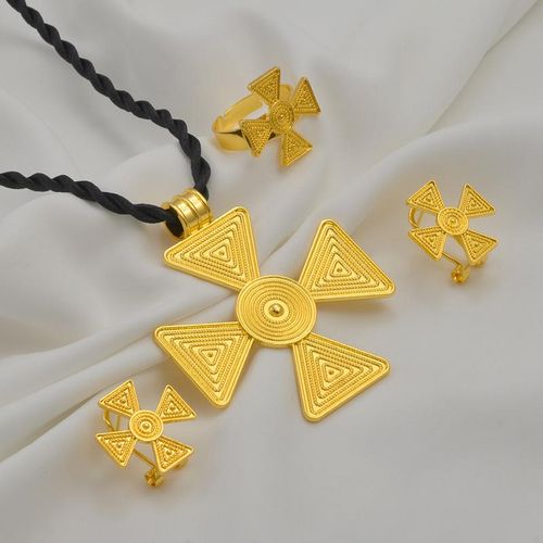 Anniyo-Colgante Etíope Pendientes De Cuerda Negra Anillo Conjuntos De Joyas Adornos De Boda Habesha Eritan 181016h