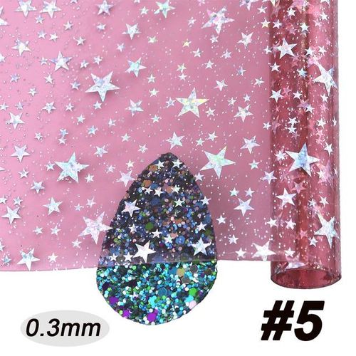 30x120cm Roll Clear Transparent Pvc Jelly Vinyl Fabric With Glitter Powder Stars For Handbag Bows Diy Decoration Pv426