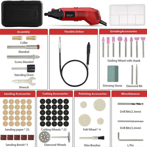 AC Rotary Tool Kit Electric Grinder 6 Variable Speeds 8000-35000RPM 170W For Polishing Carving And Shaping With Carrying Case