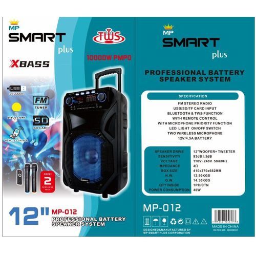Smartplus 12 Inch High Power Rechargable Multimedia Speaker - Black.