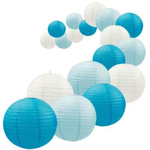 18Pcs Royal Blue Paper Lantern Set,Reusable Hanging