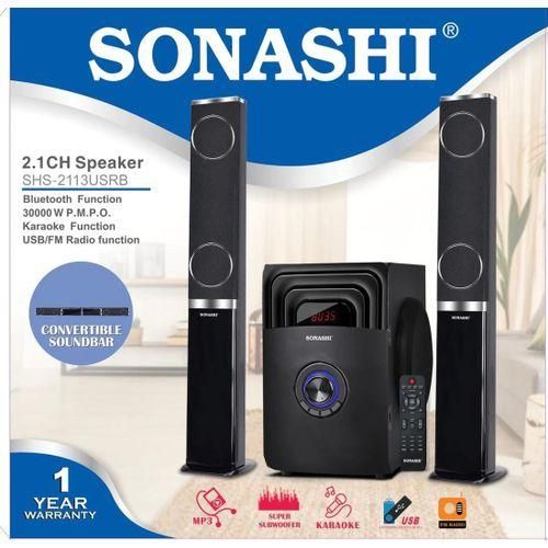 Sonashi 2.1 Channel Speaker With Convertible Sounbar And Super Subwoofer-Black